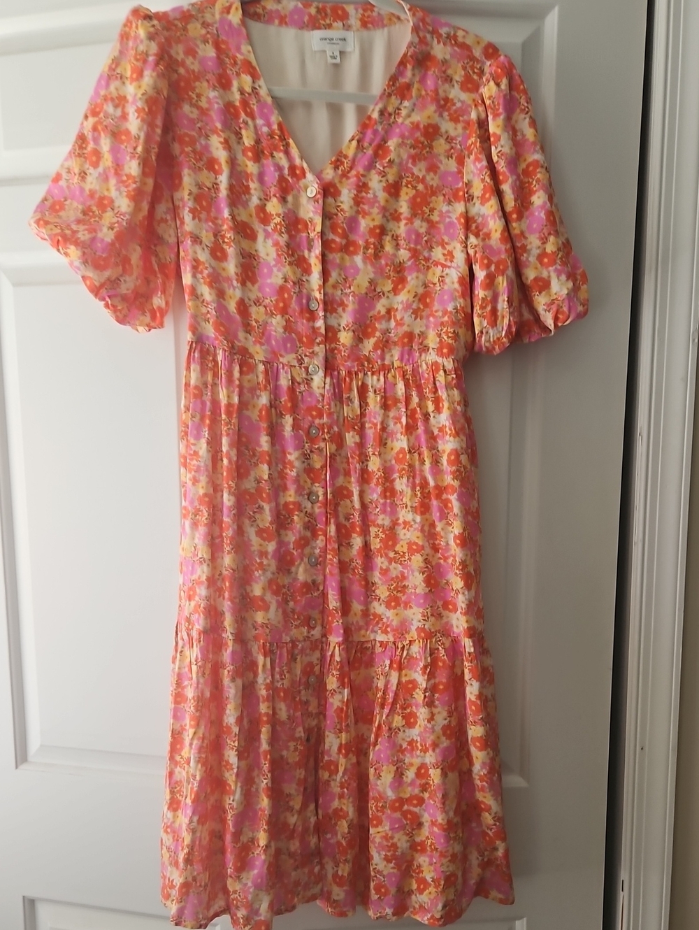 Pink & Orange Floral Button-Front Midi Dress Maternity